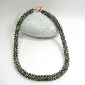 Drop and miniduo herringbone woven necklace